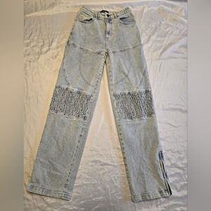 Akira Ryan Relaxed Fit Womens Jeans Size 1 (24x30.5)  Zip Patch Alternative Blue